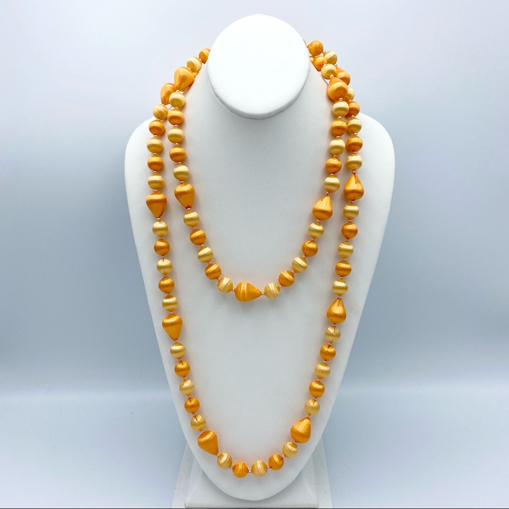 Vintage Japan Celluloid Beaded Single Strand Orange Bead Necklace